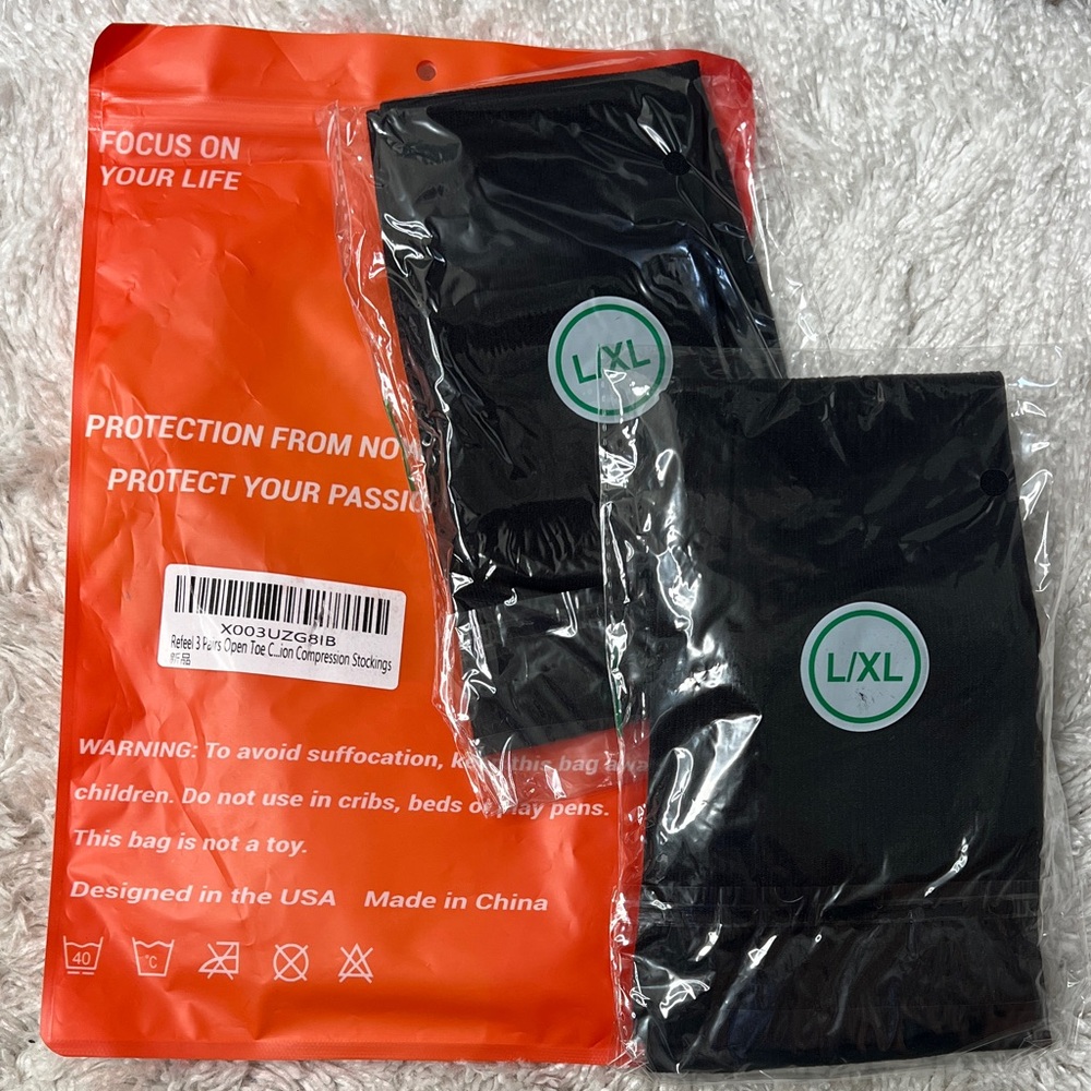 Black Compression Stockings L/XL - 2 Pairs